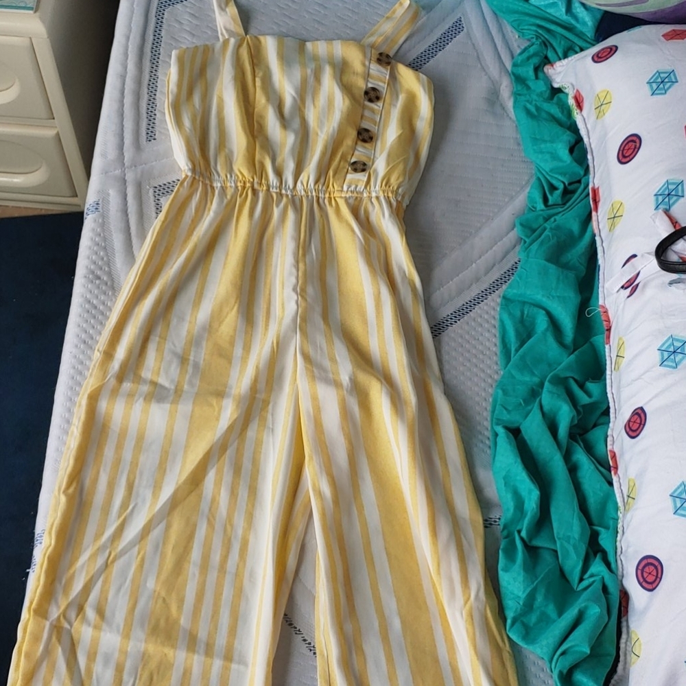 Cute yellow and white striped jumpsuit for summer